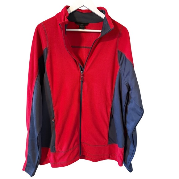 North End Other - North End Mens Full Zip Fleece Jacket Red Gray Mock Neck Size Large L Colorblock